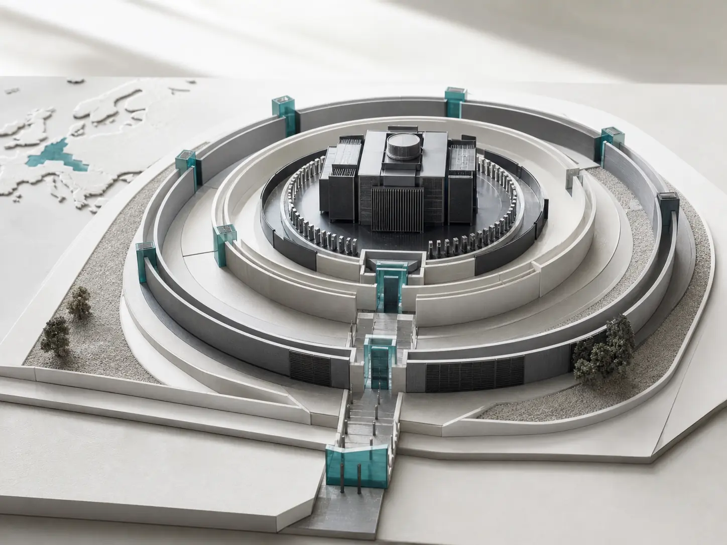 Maquette d’une infrastructure numérique critique protégée par plusieurs couches de contrôle.